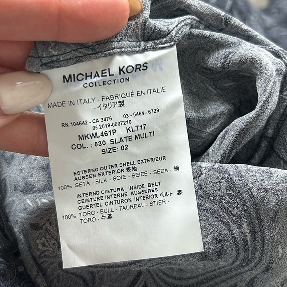 Michael Kors COLLECTION Silk Paisley Print Long Sleeve Dress in "Slate Multi” - Picture 7 of 11